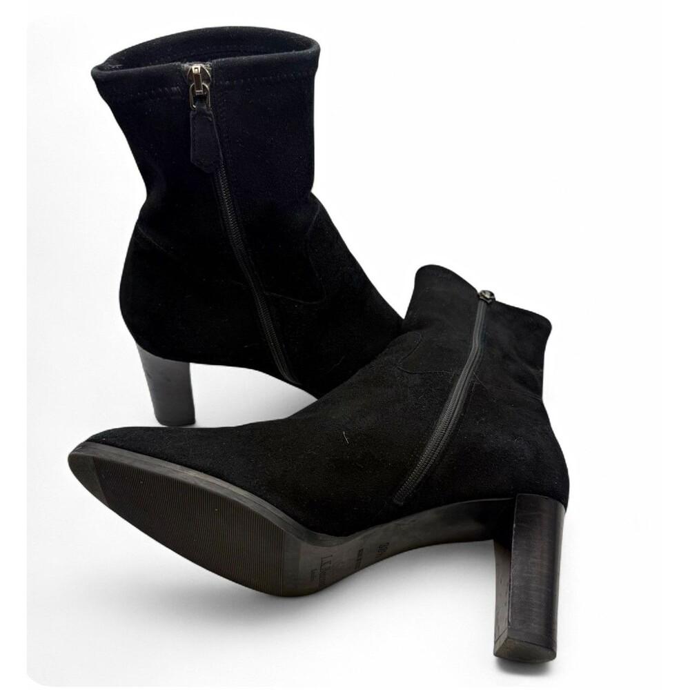 L.K. Bennett Black Suede Zip Block Heel Almond Toe Ankle Booties EU 38.5 US 8